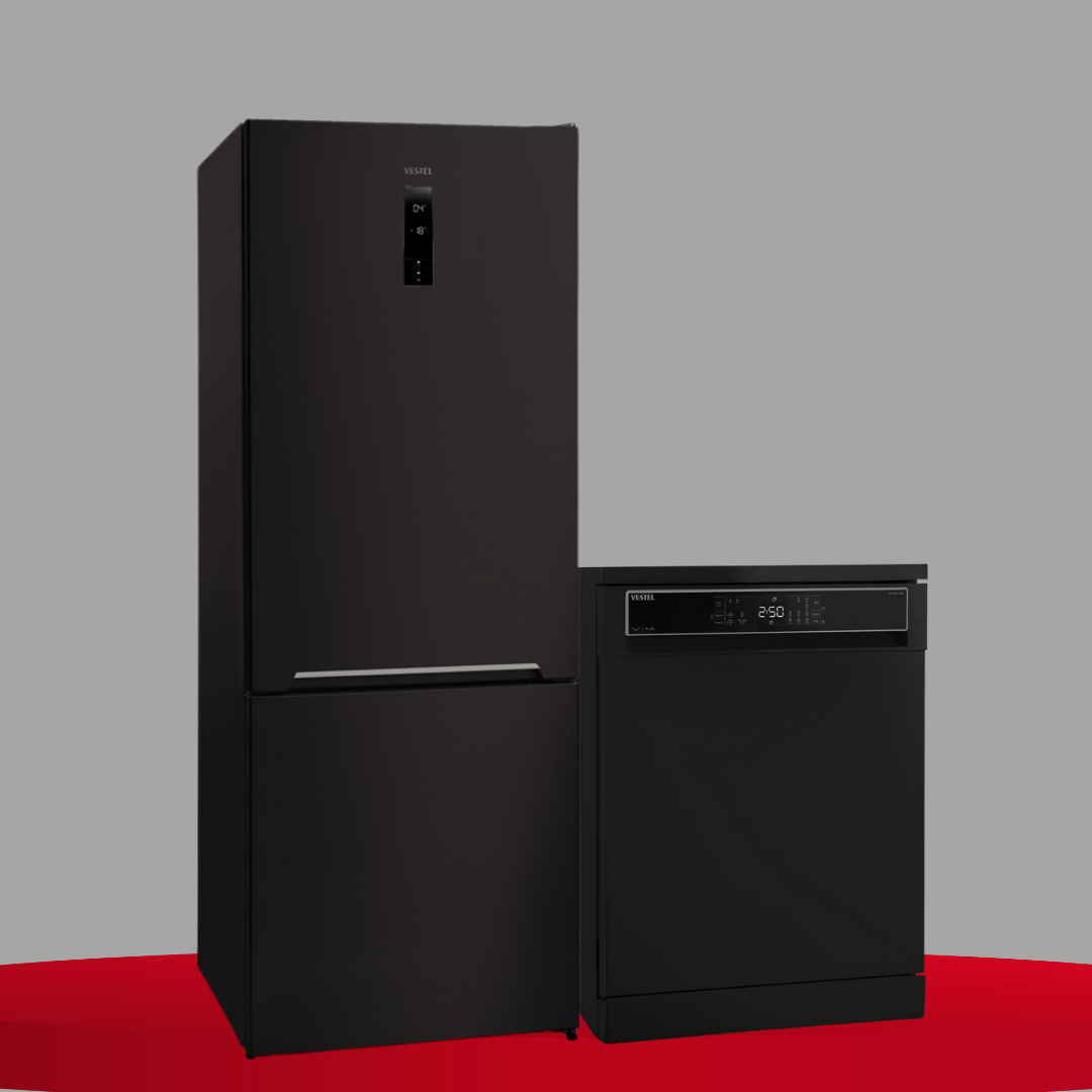 Vestel 2'li ''Yakut Siyah'' Beyaz Eşya Seti (NFK 52112 ES Buzdolabı + BM 4212 S Bulaşık)